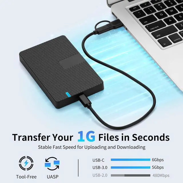 Alt view image 2 of 7 - AUTYUE USB-C External Hard Drive Enclosure 2.5'' HDD SSD for sata - 6Gbps Tool-Free Case Compatible with UASP Drive - for 7mm 9.5mm Drive with Mac-Book WD S-ea-g-ate PlayStation