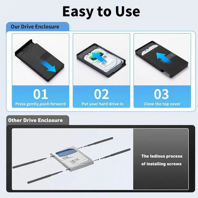 Alt view image 6 of 7 - AUTYUE USB-C External Hard Drive Enclosure 2.5'' HDD SSD for sata - 6Gbps Tool-Free Case Compatible with UASP Drive - for 7mm 9.5mm Drive with Mac-Book WD S-ea-g-ate PlayStation