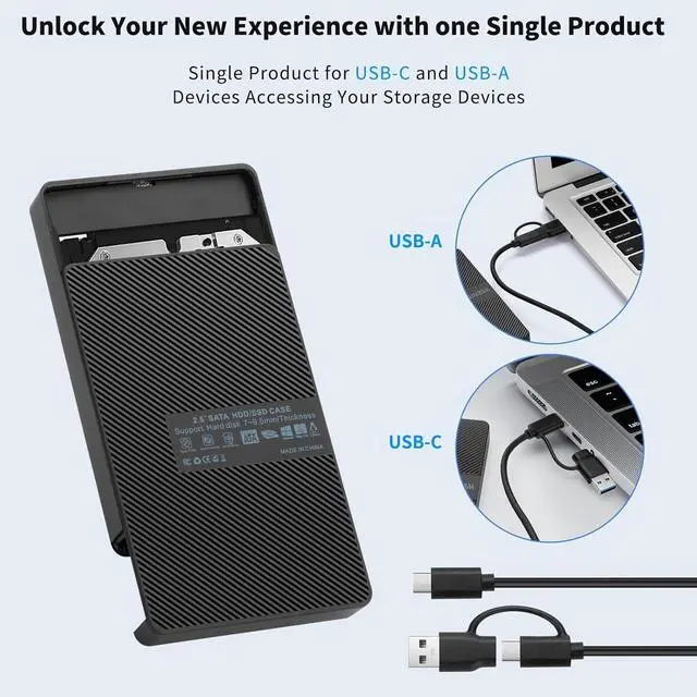 Alt view image 3 of 7 - AUTYUE USB-C External Hard Drive Enclosure 2.5'' HDD SSD for sata - 6Gbps Tool-Free Case Compatible with UASP Drive - for 7mm 9.5mm Drive with Mac-Book WD S-ea-g-ate PlayStation