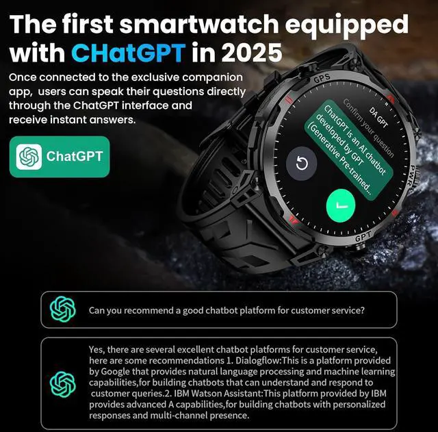 Alt view image 3 of 7 - AUTYUE Military Smart Watch with GPS/Compass,Smartwatch with GPT Voice Assistant,1.56" AMOLED Screen Smart Watch for Men,Compatible with Android & iOS (Bluetooth Call Answer/Dial), Multiple Sports Mod