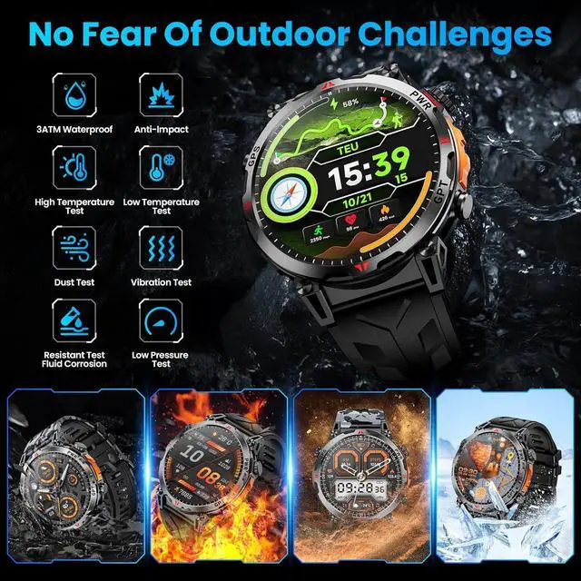 Alt view image 5 of 7 - AUTYUE Military Smart Watch with GPS/Compass,Smartwatch with GPT Voice Assistant,1.56" AMOLED Screen Smart Watch for Men,Compatible with Android & iOS (Bluetooth Call Answer/Dial), Multiple Sports Mod