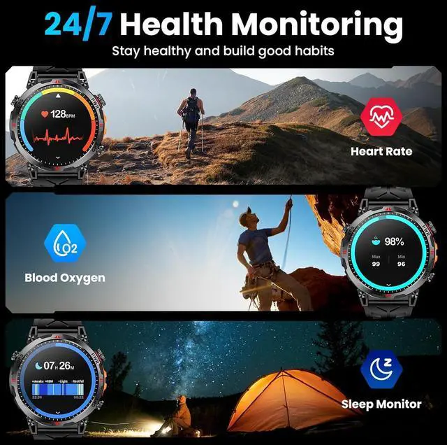 Alt view image 6 of 7 - AUTYUE Military Smart Watch with GPS/Compass,Smartwatch with GPT Voice Assistant,1.56" AMOLED Screen Smart Watch for Men,Compatible with Android & iOS (Bluetooth Call Answer/Dial), Multiple Sports Mod