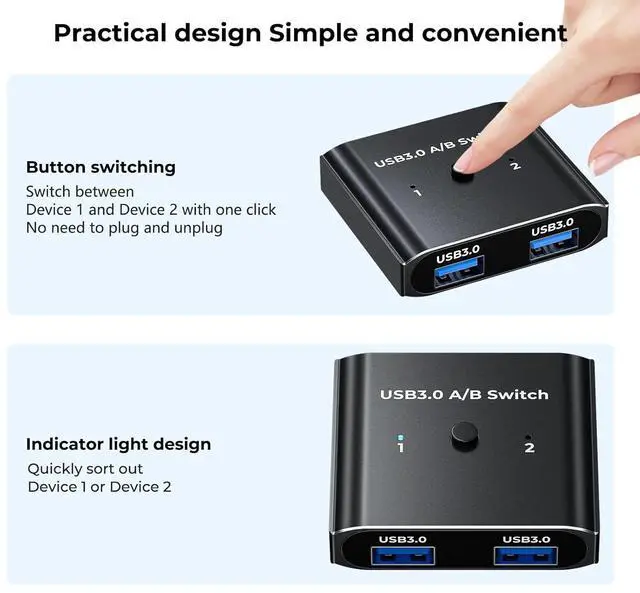Alt view image 7 of 7 - AUTYUE 2 Ports USB 3.0 Switch 2 in 1 Out / 1 in 2 Out Bi-Directional, USB Switcher 2 Computers Share Printer Keyboard Mouse Scanner,Printer, USB 3.0 Switch for 2 Computers with 2 USB 3.0 Cables