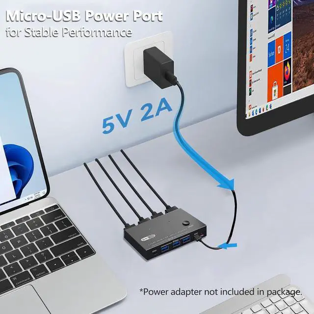 Alt view image 7 of 7 - AUTYUE 2 Port HDMI KVM Switch 1 Monitors 2 Computers, 8K@60Hz HDMI KVM Switches for 2 Computers Sharing 1 Monitors Keyboard Mouse Printer, 2 in 1 Out HDMI KVM Switch with 2 2-in-1 USB Splitter Cable