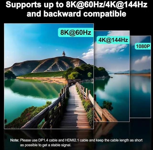 Alt view image 5 of 7 - AUTYUE HDMI + Displayport KVM Switch 2 Monitors 2 Computers, 8K@60Hz/4K@144Hz DP + HDMI KVM Switch for 2 PC Sharing 2 Monitors, Keyboard, Mouse, with USB3.0 Cables, Wired Controller and Power Adapter