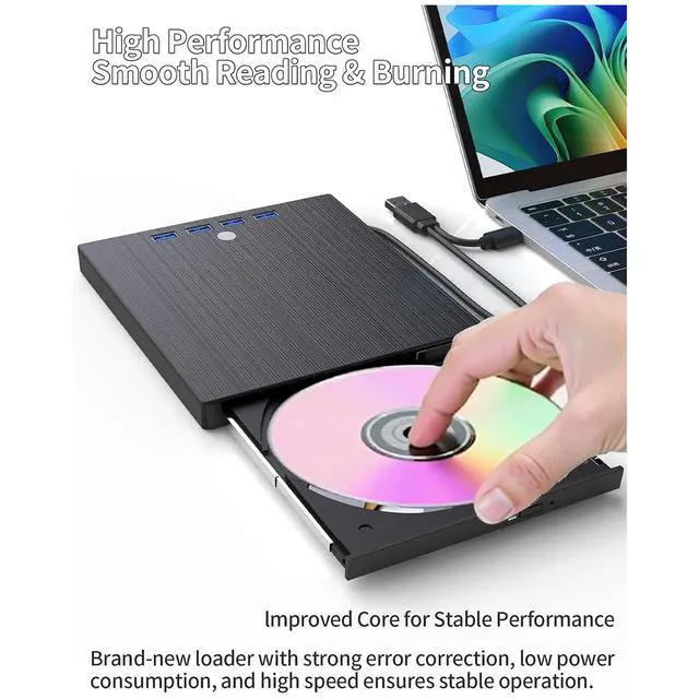 Alt view image 7 of 7 - AUTYUE External CD DVD Drive, 7 in 1 USB 3.0 and Type-C Disc Reader Writer Burner Player,Slim and Portable CD DVD +/-RW Optical Drive for PC Laptop Desktop MacBook, Windows 11, 10, 8.1, 7,Linux Mac OS