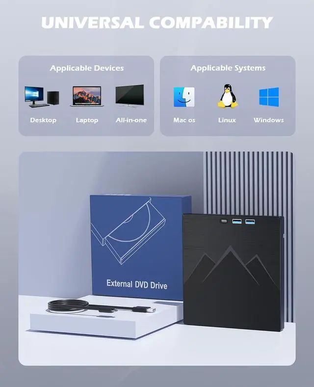 Alt view image 7 of 7 - AUTYUE 7 in 1 External CD/DVD Drive For Laptop With LAN PORT, Portable DVD Player For Laptop with Ethernet Adapter USB & SD/TF Ports, USB 3.0/Type C External CD DVD Drive For PC Windows Linux MacOS