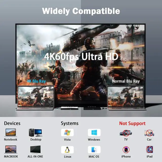 Alt view image 7 of 7 - AUTYUE External Blu Ray Drives, 4K Portable Blu Ray Burner USB 3.0 Type-C UHD BD Player with SD/TF Port, CD/DVD Burner R/W 3D Blu Ray Drive, External 4K Blu Ray Drive Compatible with Windows Mac OS