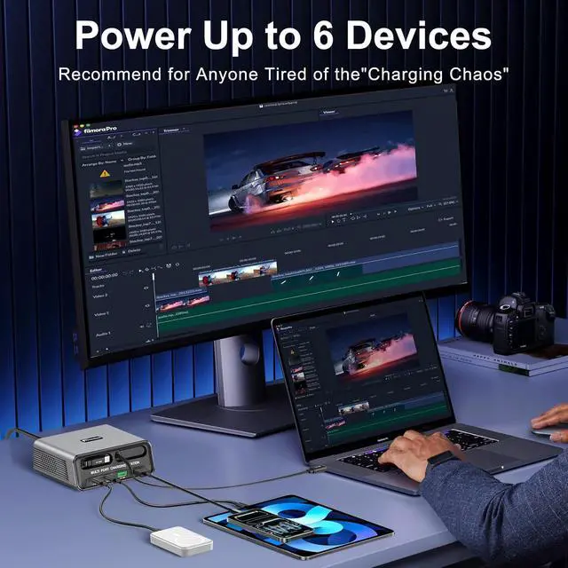 Alt view image 2 of 7 - AUTYUE 6-in-1 Retractable USB C Charger Block, 100W GaN Fast Charging Station for Multiple Devices with Dual Retractable Cables, PD 65W Compatible with MacBook Pro, De-ll, Steam Deck, Smartphones etc.