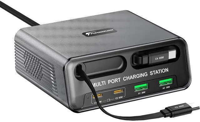 Main image of AUTYUE 6-in-1 Retractable USB C Charger Block, 100W GaN Fast Charging Station for Multiple Devices with Dual Retractable Cables, PD 65W Compatible with MacBook Pro, De-ll, Steam Deck, Smartphones etc.