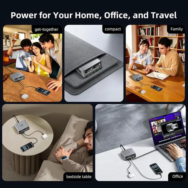 Alt view image 7 of 7 - AUTYUE 6-in-1 Retractable USB C Charger Block, 100W GaN Fast Charging Station for Multiple Devices with Dual Retractable Cables, PD 65W Compatible with MacBook Pro, De-ll, Steam Deck, Smartphones etc.