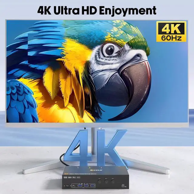 Alt view image 6 of 7 - AUTYUE KVM Switch 3 Monitors 3 Computers 4K@60Hz, EDID Simulation, USB 3.0 HDMI Displayport KVM Switch Triple Monitor for 3 PC Share 3 Monitors and Keyboard Mouse, with Wired Remote & 3 USB Cables