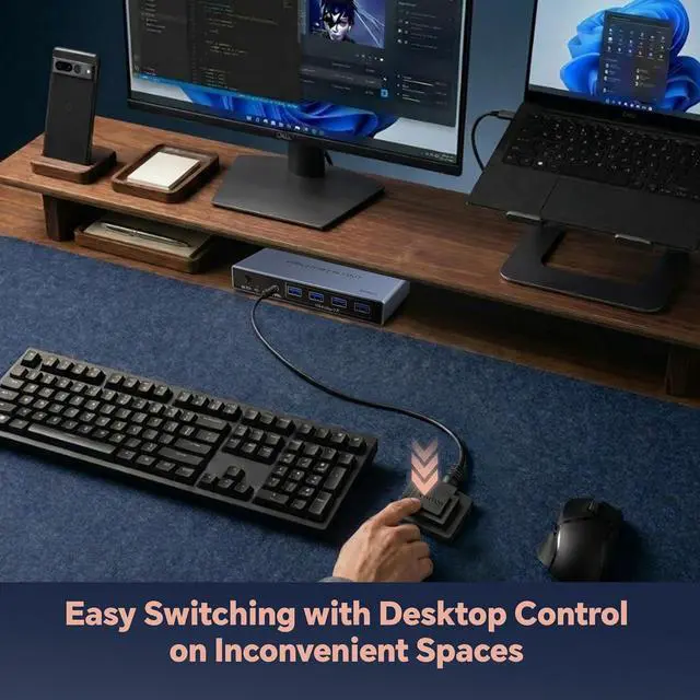 Alt view image 6 of 7 - AUTYUE USB 3.0 Switch 2 in 7 Out, USB Switcher for 2 Computers Share 4 USB-A + 3 USB-C Devices - 5Gbps USB Switch Hub for Laptop Keyboard Mouse Printer with Controller, USB C Adapter, Power Adapter