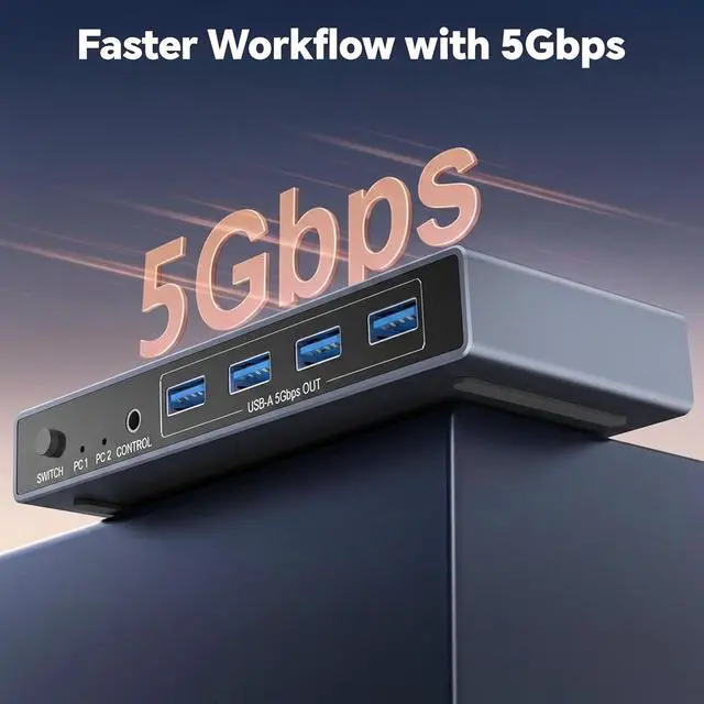 Alt view image 4 of 7 - AUTYUE USB 3.0 Switch 2 in 7 Out, USB Switcher for 2 Computers Share 4 USB-A + 3 USB-C Devices - 5Gbps USB Switch Hub for Laptop Keyboard Mouse Printer with Controller, USB C Adapter, Power Adapter