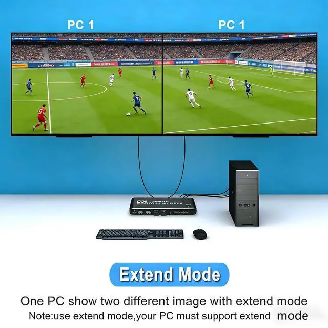 Alt view image 5 of 6 - AUTYUE Dual Monitor HDMI KVM Switch 2 Computers | 4K@60Hz UHD, USB 3.0 Hub for Keyboard & Mouse, Hotkey/Panel/Remote Control, Extended/Mirror Display, 3.5mm Audio, EDID, HDCP 2.3, Plug & Play