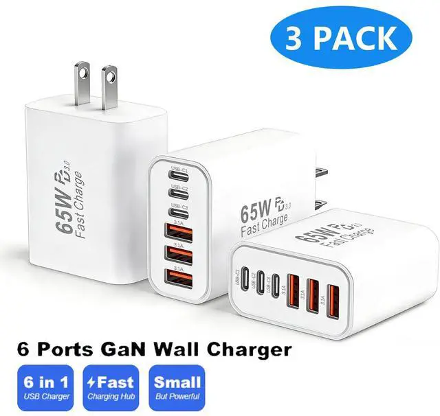 Main image of AUTYUE USB C Fast Charger Block, 65W USB C Wall Charger Plug, 3 Pack 6-Port Type C Phone Charging Cubes Power Adapter Multiport Brick for iPhone 17/16/15/14/Pro Max, iPad mini/Pro, Android Cellphones
