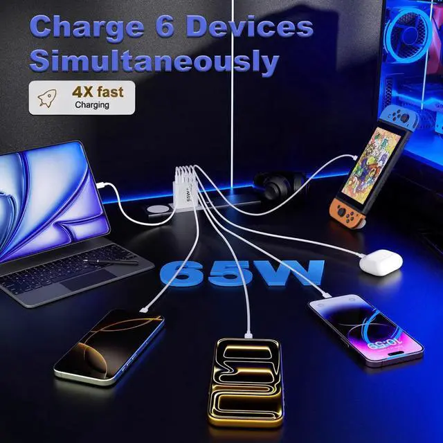 Alt view image 5 of 7 - AUTYUE USB C Fast Charger Block, 65W USB C Wall Charger Plug, 3 Pack 6-Port Type C Phone Charging Cubes Power Adapter Multiport Brick for iPhone 17/16/15/14/Pro Max, iPad mini/Pro, Android Cellphones