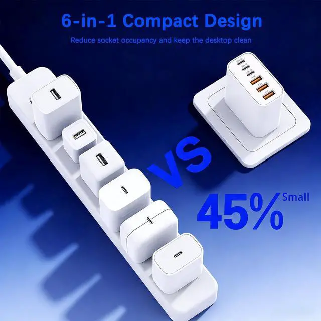 Alt view image 7 of 7 - AUTYUE USB C Fast Charger Block, 65W USB C Wall Charger Plug, 3 Pack 6-Port Type C Phone Charging Cubes Power Adapter Multiport Brick for iPhone 17/16/15/14/Pro Max, iPad mini/Pro, Android Cellphones