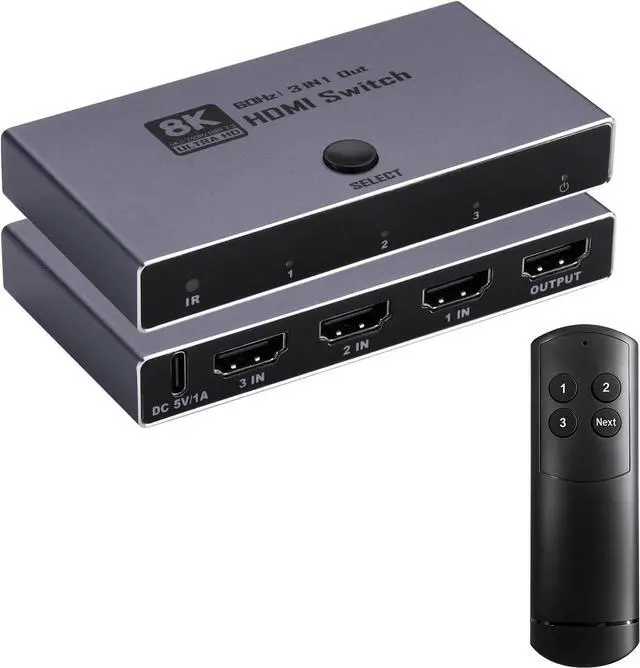 Main image of AUTYUE Upgrade 8K HDMI 2.1 Switch, HDMI 2.1 Switcher 3 In 1 Out Supports CEC 8K@60Hz, 4K@240Hz, 1080P@480Hz HDCP 2.3 HDR Dol-by At-mos Compatible with PS5 Xbox Blu-Ray Player with IR remote controller