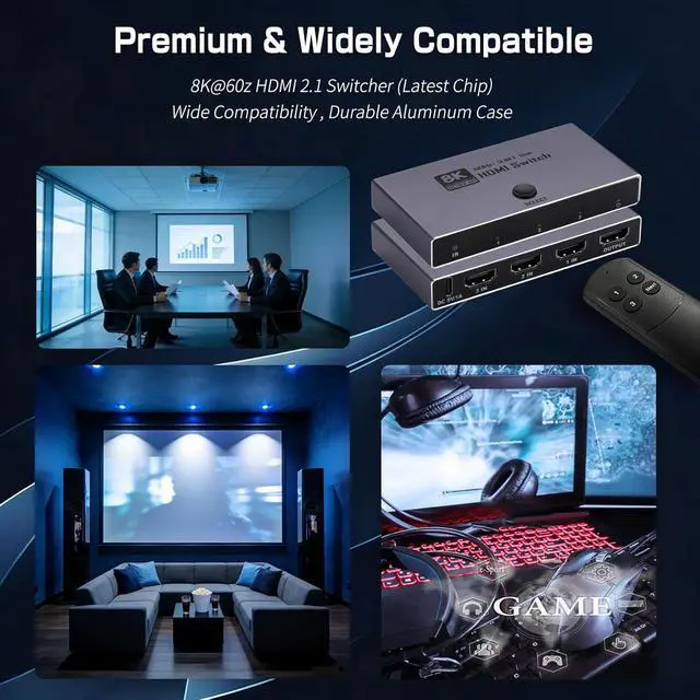 Alt view image 7 of 7 - AUTYUE Upgrade 8K HDMI 2.1 Switch, HDMI 2.1 Switcher 3 In 1 Out Supports CEC 8K@60Hz, 4K@240Hz, 1080P@480Hz HDCP 2.3 HDR Dol-by At-mos Compatible with PS5 Xbox Blu-Ray Player with IR remote controller