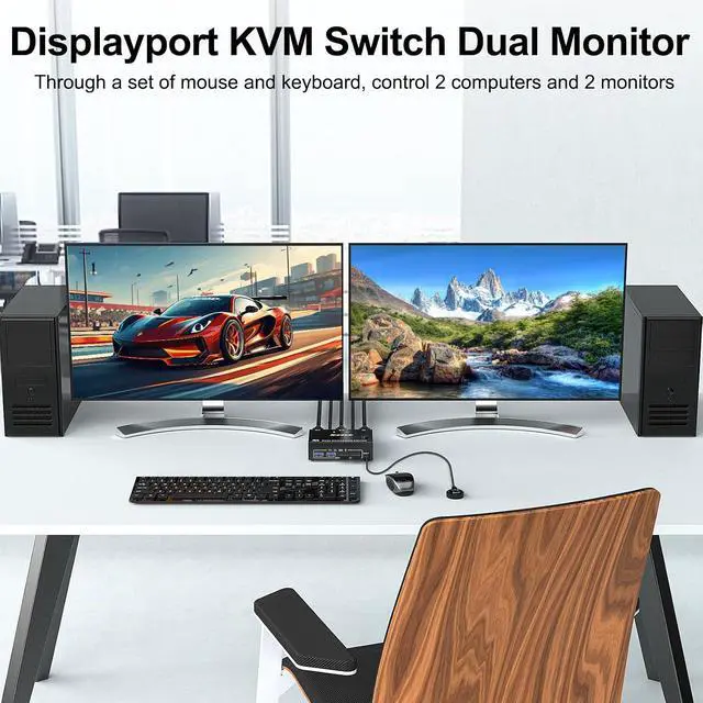 Alt view image 6 of 7 - AUTYUE 2 Ports Displayport KVM Switch 2 Monitors 2 Computers, 8K@30Hz 4K@144Hz Dual Monitor DP USB 3.0 KVM Switch 2 Computers Share 2 Monitors with 4 USB 3.0 Ports, with 2 USB Cables and Wired Remote