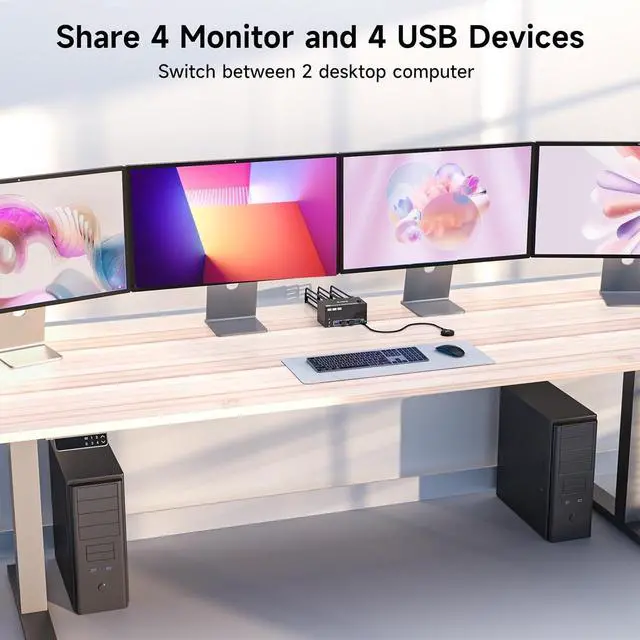 Alt view image 5 of 7 - AUTYUE KVM Switch 4 Monitors 2 Computers, 2 HDMI + 2 DisplayPort Quad Monitors KVM Switch 2 in 4 Out, Support 8K@30Hz/4k@144Hz for 4 Computers Share 4 Displays & 4 USB 3.0 Devices, with Wired Remote
