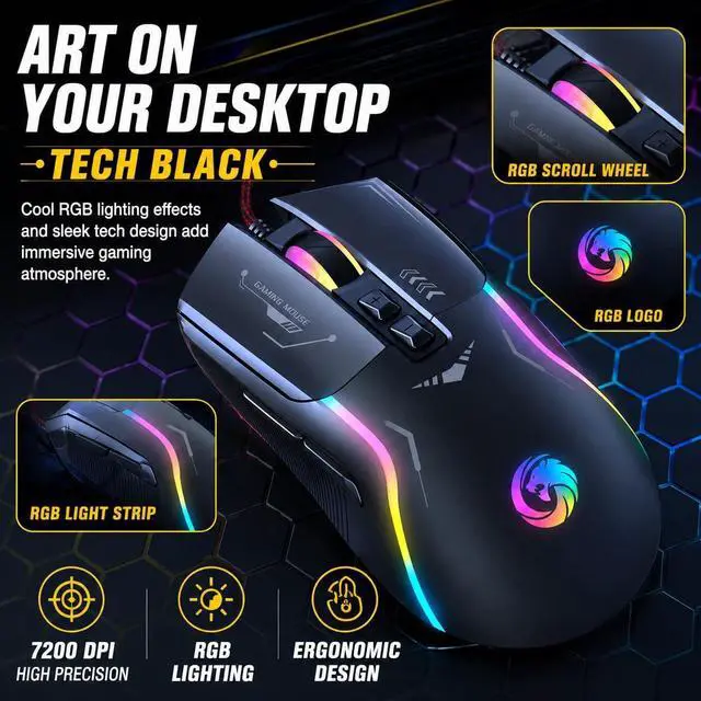 Alt view image 7 of 7 - AUTYUE USB Wired Gaming Mouse for Desktop PC and Laptop Computer, USB Gaming Mouse with Side Buttons Optical Wired Gaming Mouse with 7200DPI, Three Levels DPI adjustment for Laptop, PC