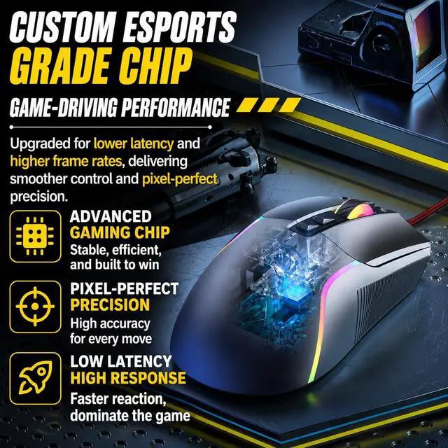 Alt view image 2 of 7 - AUTYUE USB Wired Gaming Mouse for Desktop PC and Laptop Computer, USB Gaming Mouse with Side Buttons Optical Wired Gaming Mouse with 7200DPI, Three Levels DPI adjustment for Laptop, PC