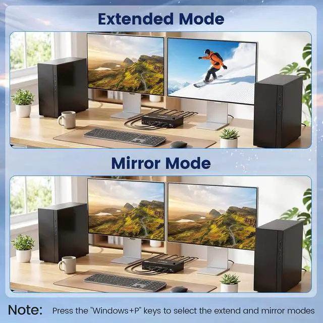 Alt view image 3 of 7 - AUTYUE KVM Switch for 2 Monitors 2 Computers 8K@60Hz 4K@144Hz, USB 3.0 Dual Monitor KVM Switch for Running 2 Computers Across 2 Monitors, Sharing 4 USB 3.0 Devices, with Wired Remote & USB Cables