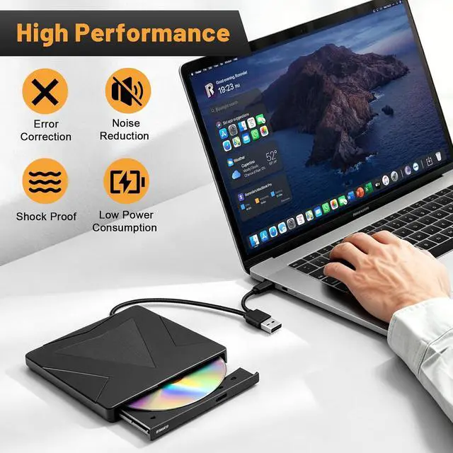 Alt view image 5 of 7 - AUTYUE External CD DVD Drive for Laptop, USB 3.0 & Type-C Portable CD DVD +/-RW Drive, DVD/CD ROM Burner Reader, Slim Optical DVD Drive, CD Player for Windows 11/10/8/7/XP Linux macOS Laptop Desktop