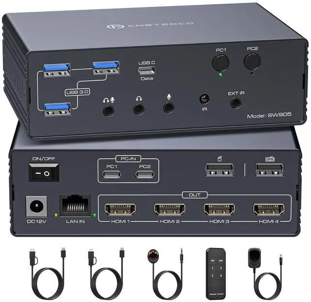 Main image of AUTYUE USB C KVM Switch 4 Monitors 2 Computers Docking Station 4K@60Hz for M1/M2/M3/M4 Thunderbolt KVM Switch Support USB3.0/USB C in DP/HDMI Out with Displaylink Copy/Extended Mode