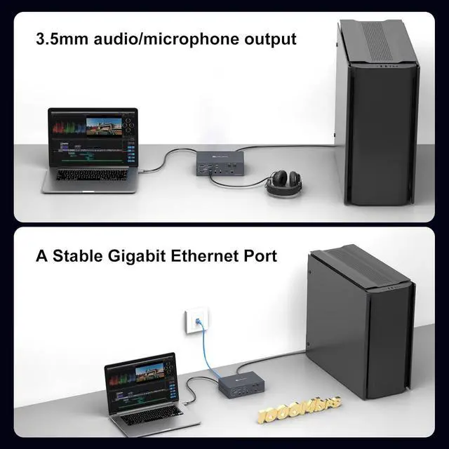 Alt view image 6 of 7 - AUTYUE USB C KVM Switch 4 Monitors 2 Computers Docking Station 4K@60Hz for M1/M2/M3/M4 Thunderbolt KVM Switch Support USB3.0/USB C in DP/HDMI Out with Displaylink Copy/Extended Mode