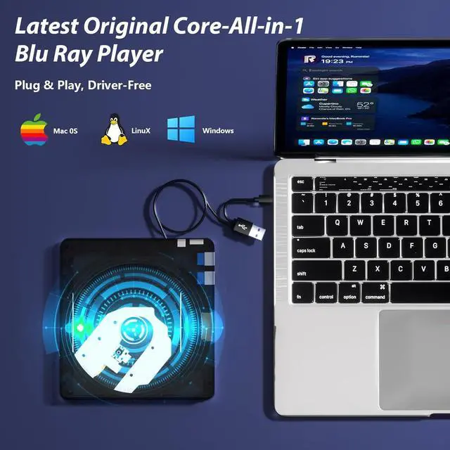 Alt view image 6 of 7 - AUTYUE 5 in 1 External Blu-Ray Drive, External Blu Ray CD DVD Drive with USB 3.0 Type-C, Bluray Read/Writer with SD/TF Port, 3D CD/DVD/BD Burner Portable Blu Ray Player for Laptop Windows Desktop