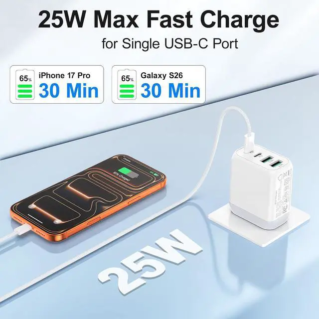 Alt view image 3 of 7 - AUTYUE USB C Charger Block, 2 Pack 40W 4-Port USB C Charging Block, Wall Charger Block, USB Fast Charging, Multiport Type C PD+QC Power Plug for i Phone 17/Air/16/15/14/13/12/11,Galaxy,iPad, Tablet PC