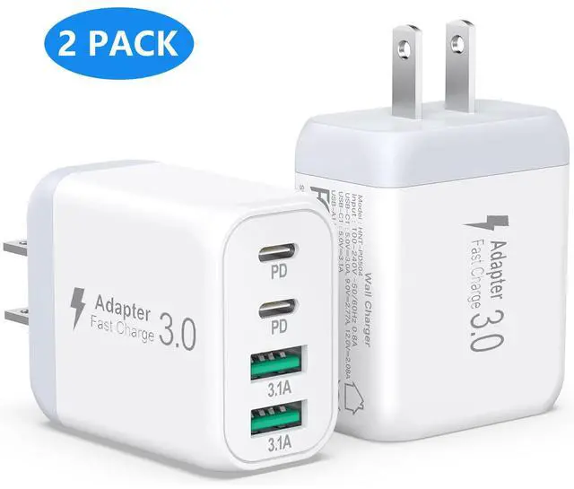 Main image of AUTYUE USB C Charger Block, 2 Pack 40W 4-Port USB C Charging Block, Wall Charger Block, USB Fast Charging, Multiport Type C PD+QC Power Plug for i Phone 17/Air/16/15/14/13/12/11,Galaxy,iPad, Tablet PC