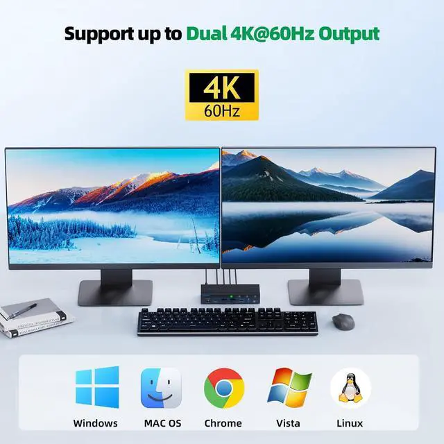 Alt view image 5 of 7 - AUTYUE 2 Monitors 4 Computers KVM Switch Laptop and Desktop 4 Port Hybrid USB-C Docking & Dual Displayport & DP HD-MI & Dual HD-MI 4K@60Hz KVM Switch with EDID Emulator, Support PD 100W Charging