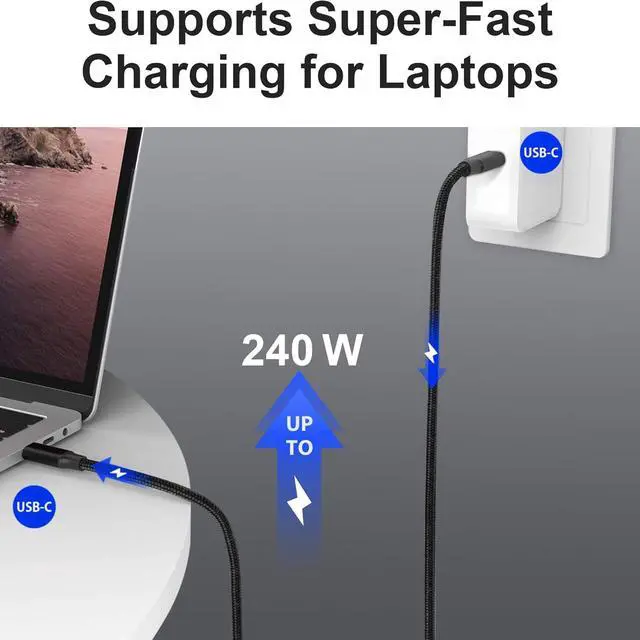 Alt view image 2 of 7 - AUTYUE USB C to USB C Cable 1.65ft./0.5M, Braided USB 4 Cable, 8K HD Display, 40 Gbps Data Transfer, 240W USB-C Charging Cable for Thunderbolt 3/4, MacBook Pro, Type-C Laptop, Hub, Docking, and More.