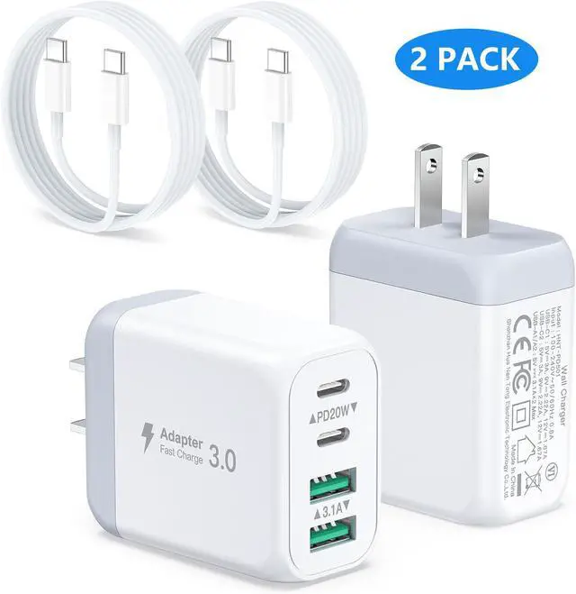 Main image of AUTYUE USB C Charger Block, 2 Pack 40W 4-Port Type C Charger Fast Charging Block | Multiport USB C Wall Charger with 6ft USB C to C Cable for iPhone 17 16 15 14, Android Cellphones, Tablet PC etc..