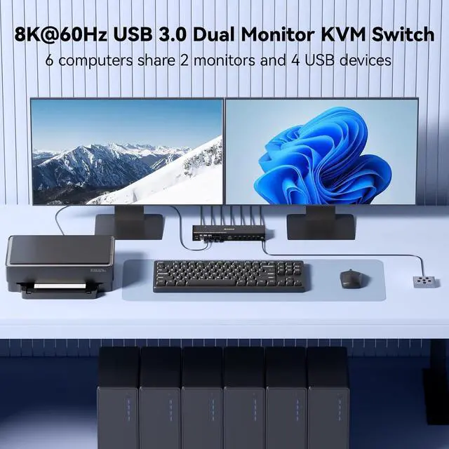 Alt view image 6 of 7 - AUTYUE KVM Switch 2 Monitors 6 Computers HD-MI + DisplayPort, DP + HD-MI Dual Monitor 6 Computer KVM Switcher, 8K@30Hz/4k@144Hz KVM Switches for 6 PC Share 2 Display and USB 3.0 Devices