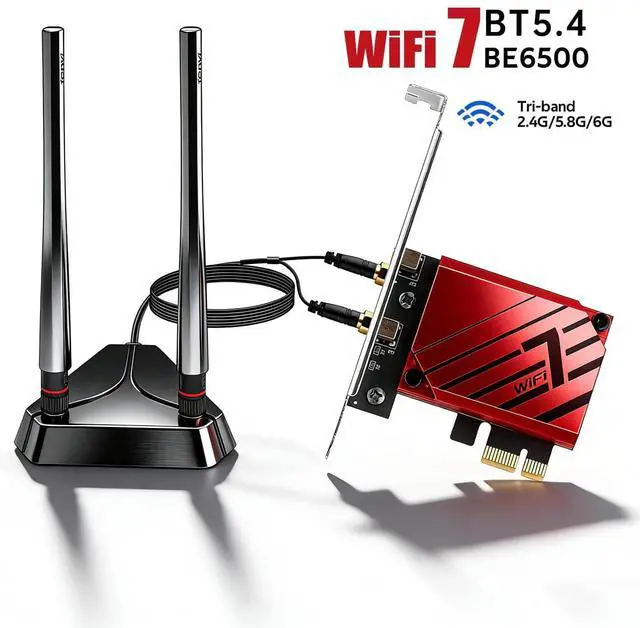 Main image of AUTYUE BE6500 WiFi 7 PCIe Network Card for Desktop PC,Tri-Band 2.4G/5G/6GHz Wireless Adapter with Bluetooth 5.4, 802.11be, MLO Low Latency,WPA3,Supports Windows 11/10 64-Bit for In-tel & AMD,Gaming,VR