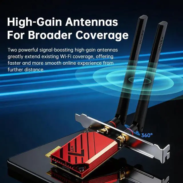 Alt view image 6 of 7 - AUTYUE BE6500 WiFi 7 PCIe Network Card for Desktop PC,Tri-Band 2.4G/5G/6GHz Wireless Adapter with Bluetooth 5.4, 802.11be, MLO Low Latency,WPA3,Supports Windows 11/10 64-Bit for In-tel & AMD,Gaming,VR