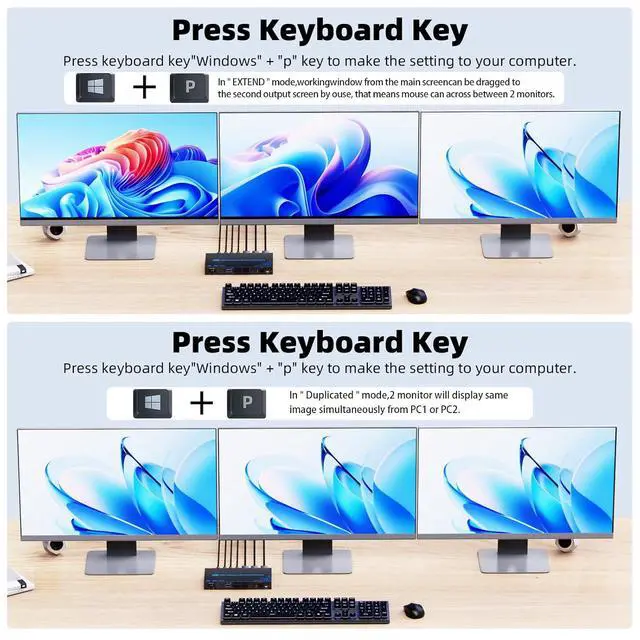 Alt view image 7 of 7 - AUTYUE KVM Switch 3 Monitors 2 Laptops 4K@60Hz, USB C KVM Switcher with PD Charging Function for 2 Computer Share 3 Display-2 HDMI + 1 Displayport, No Driver Required