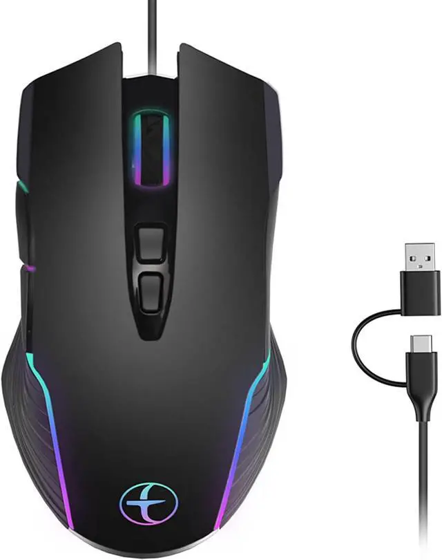 Main image of AUTYUE Wired Gaming Mouse with RGB & Jiggler, Dual USB-C & USB-A Connectivity Up to 7200 dpi, 7 Buttons Ergonomic Optical Type-C Mouse with 5.9ft Cable for PC,Laptop,Mac,Chromebook,Computer, Desktop