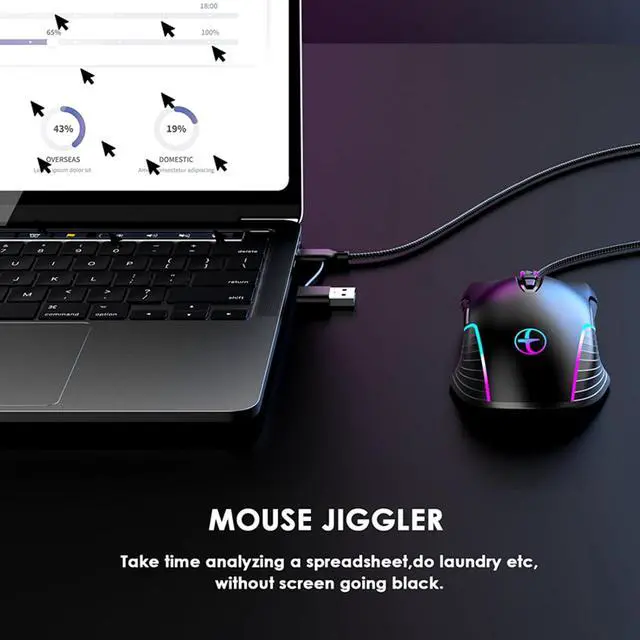 Alt view image 3 of 7 - AUTYUE Wired Gaming Mouse with RGB & Jiggler, Dual USB-C & USB-A Connectivity Up to 7200 dpi, 7 Buttons Ergonomic Optical Type-C Mouse with 5.9ft Cable for PC,Laptop,Mac,Chromebook,Computer, Desktop
