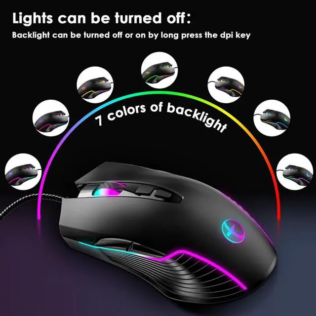 Alt view image 4 of 7 - AUTYUE Wired Gaming Mouse with RGB & Jiggler, Dual USB-C & USB-A Connectivity Up to 7200 dpi, 7 Buttons Ergonomic Optical Type-C Mouse with 5.9ft Cable for PC,Laptop,Mac,Chromebook,Computer, Desktop
