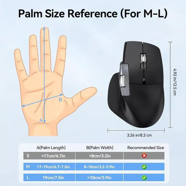 Alt view image 7 of 7 - AUTYUE Wireless Mouse, Ergonomic Bluetooth Mouse (BT 5.3/5.0 & 2.4G & Wired), Rechargeable Mouse with Ultra-Fast Scrolling, Side Scroll, 6-Level DPI, Quiet Clicks, Optical Mouse for Laptop Desktop