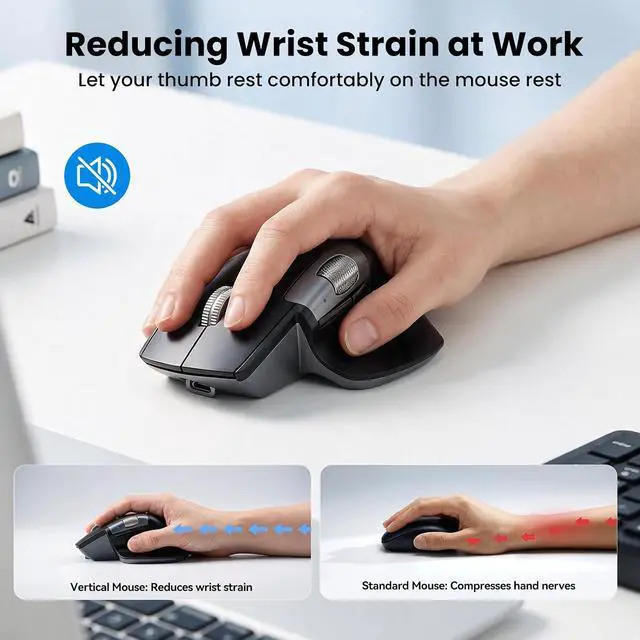 Alt view image 6 of 7 - AUTYUE Wireless Mouse, Ergonomic Bluetooth Mouse (BT 5.3/5.0 & 2.4G & Wired), Rechargeable Mouse with Ultra-Fast Scrolling, Side Scroll, 6-Level DPI, Quiet Clicks, Optical Mouse for Laptop Desktop