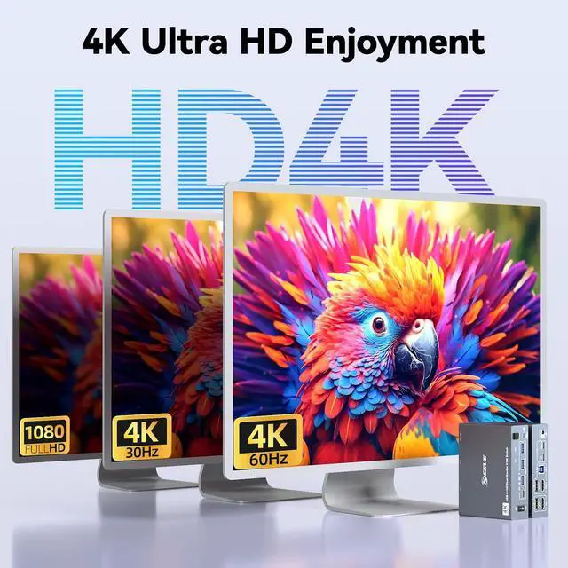 Alt view image 6 of 7 - AUTYUE KVM Switch 2 Monitors 1 Desktop and 1 Laptop 4K@60Hz, 7-in-1 Dual Monitor KVM Switch Docking Station, Expand 2 HDMI Displays, 4x USB 3.0 Ports, PD 80W, Wired Remote and USB-C Cable Included