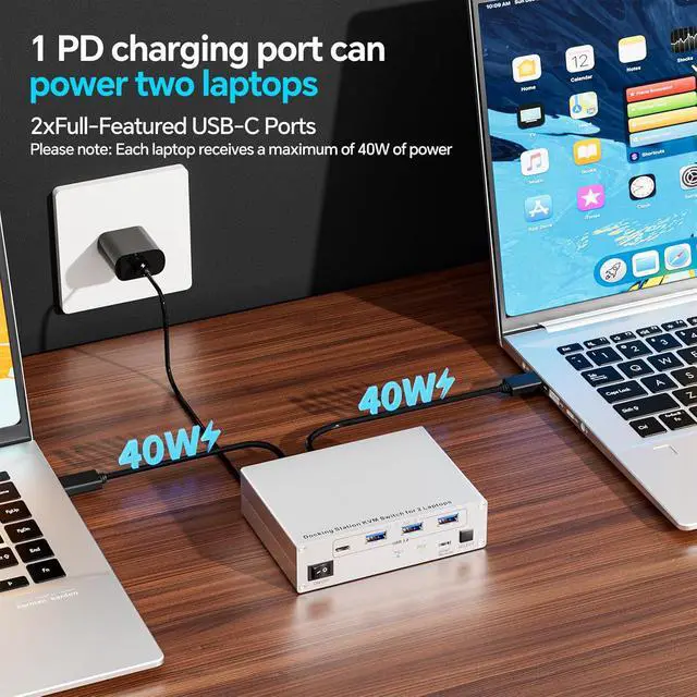 Alt view image 4 of 7 - AUTYUE USB C KVM Switch 2 Monitors 2 Laptops, 4K @60Hz MST Dual Monitor KVM Switch for 2 Computers, with 3 USB A + 1 USB C Ports, 100W PD and 1G Ethernet, Wired Remote Control and USB C Cables