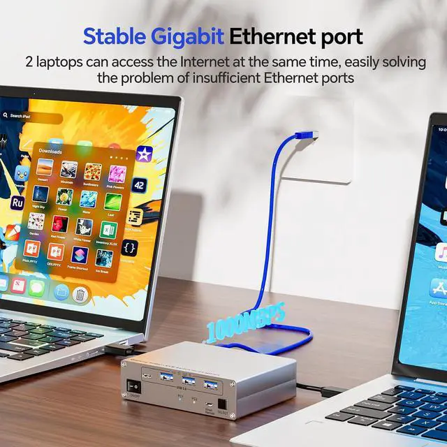 Alt view image 3 of 7 - AUTYUE USB C KVM Switch 2 Monitors 2 Laptops, 4K @60Hz MST Dual Monitor KVM Switch for 2 Computers, with 3 USB A + 1 USB C Ports, 100W PD and 1G Ethernet, Wired Remote Control and USB C Cables